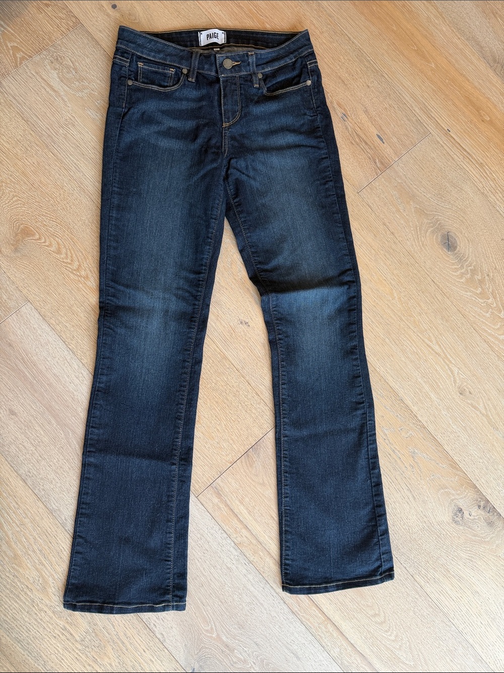 PAIGE Dark Indigo Bootcut Jeans with Subtle Fading